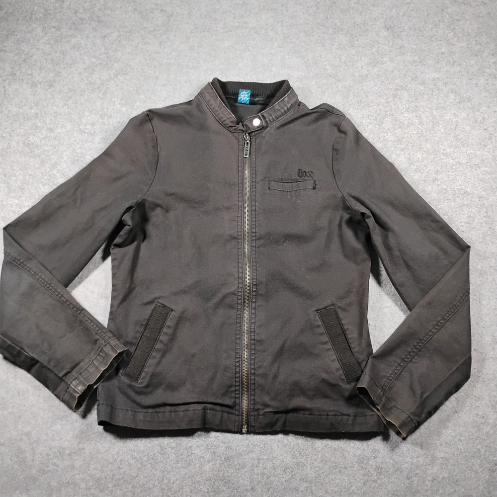 Y2K Fox Riders Co Women's Black Canvas Moto Jacket Full Zip Cute Since 74 Size L
